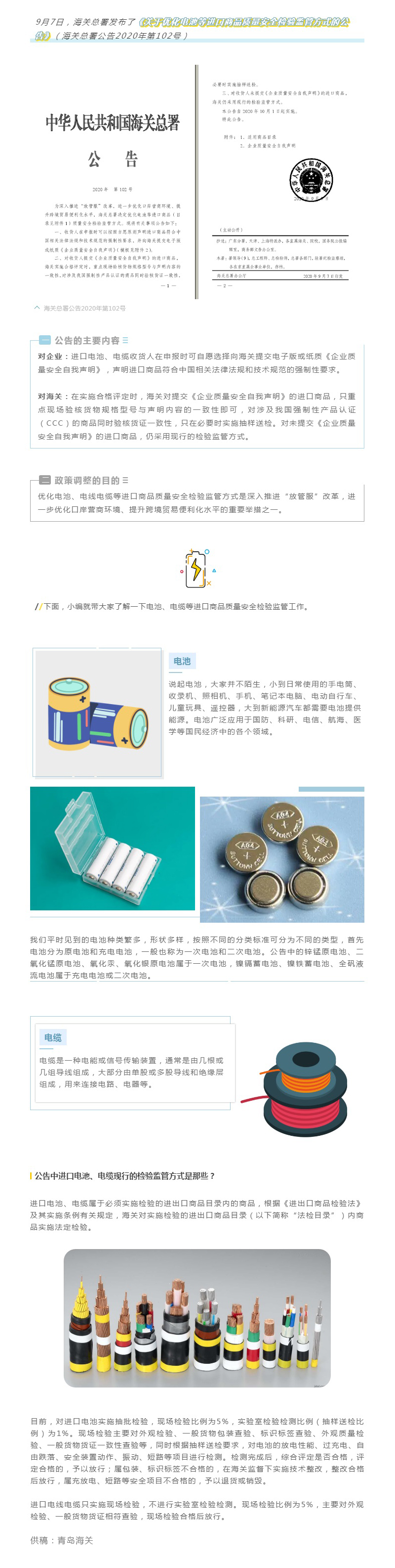 公告解讀丨關于優化電池等進口商品質量安全檢驗監管方式的公告