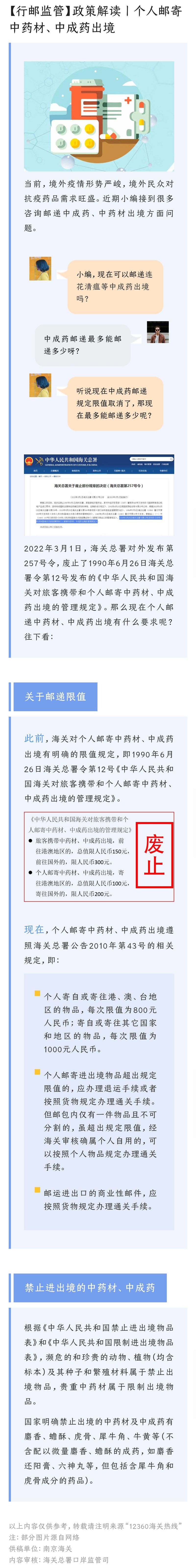 【行邮监管】政策解读丨个人邮寄中药材、中成药出境