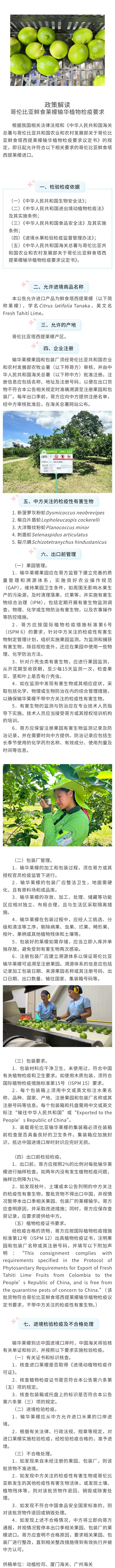 政策解读 哥伦比亚鲜食莱檬输华植物检疫要求