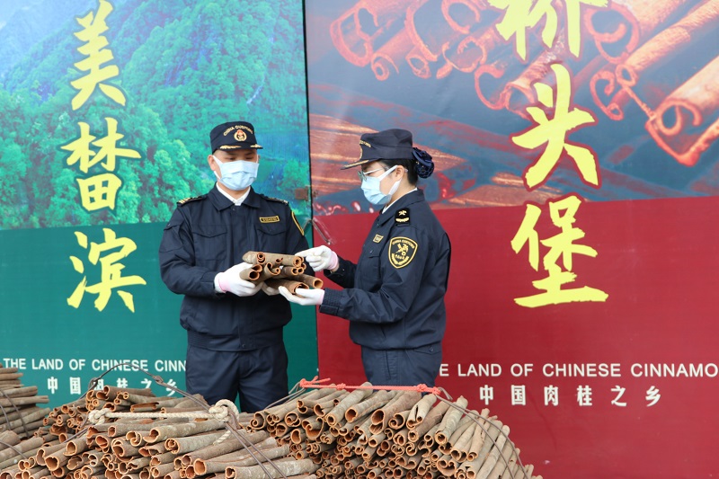 廣州海關(guān)所屬羅定海關(guān)關(guān)員對(duì)出口肉桂進(jìn)行檢疫監(jiān)管