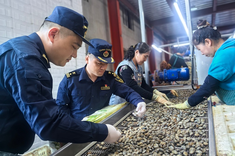 海关关员到水产品加工企业调研