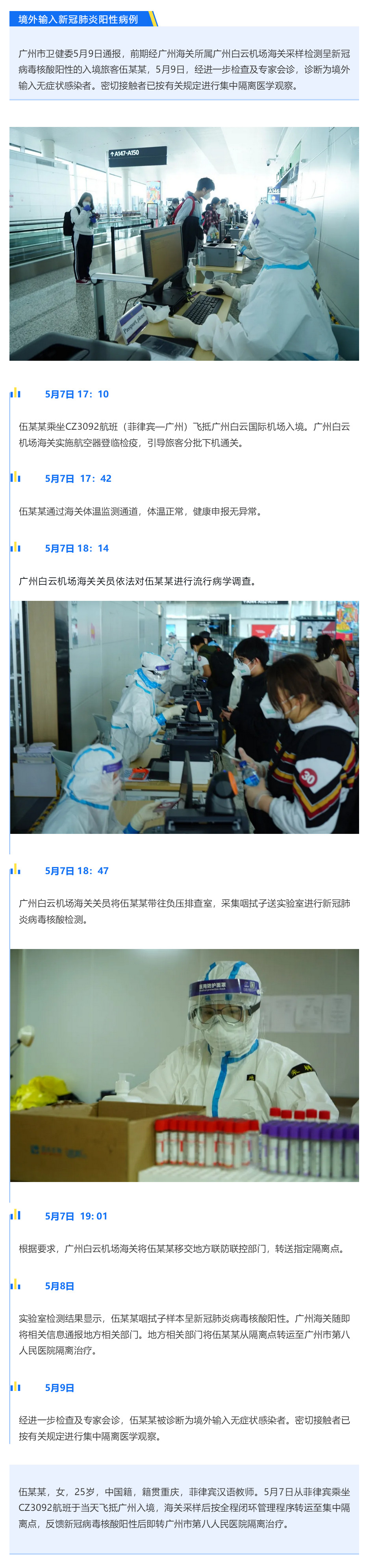 广州海关检出1例境外输入性新冠肺炎无症状感染者（5月14日发布）